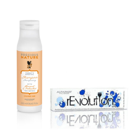 Lote Especial Alfaparf Precious Nature Shampoo Sicily para cabellos teñidos 250 ml + rEvolution True Blue