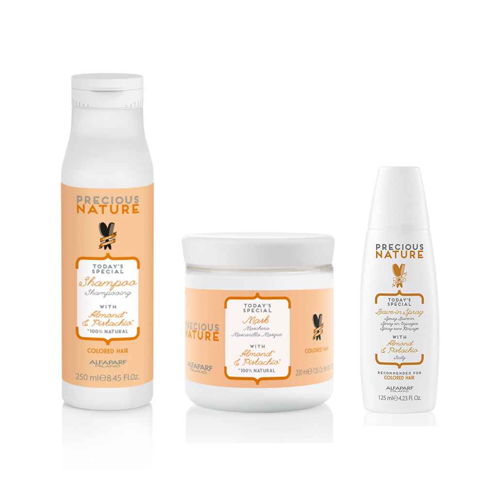 Pack Ahorro Alfaparf Precious Nature Sicily Shampoo para cabellos teñidos 250 ml + Mascarilla 200 ml. + Acondicionador sin aclarado spray