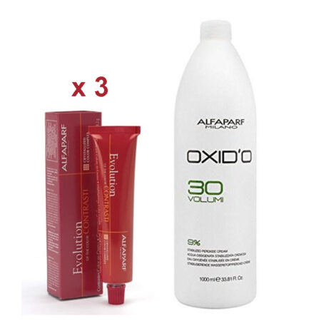 Pack complemento Tintes Alfaparf Evolution Of The Color Contrasti (3 unidades)+ Oxid´o 1000 ml.