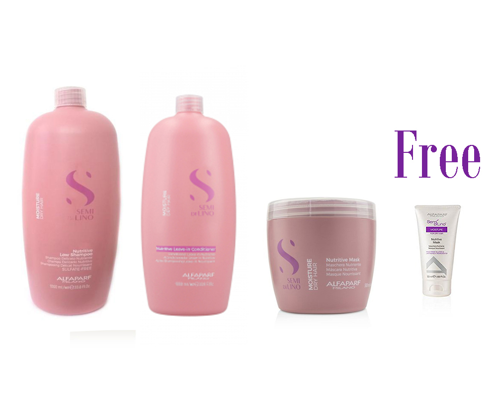 Semi Di Lino Moisture Formato Salón y de regalo una mascarilla Alfaparf Moisture Tamaño viaje